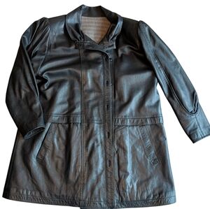 Women's Black Leather Mini Trench Coat